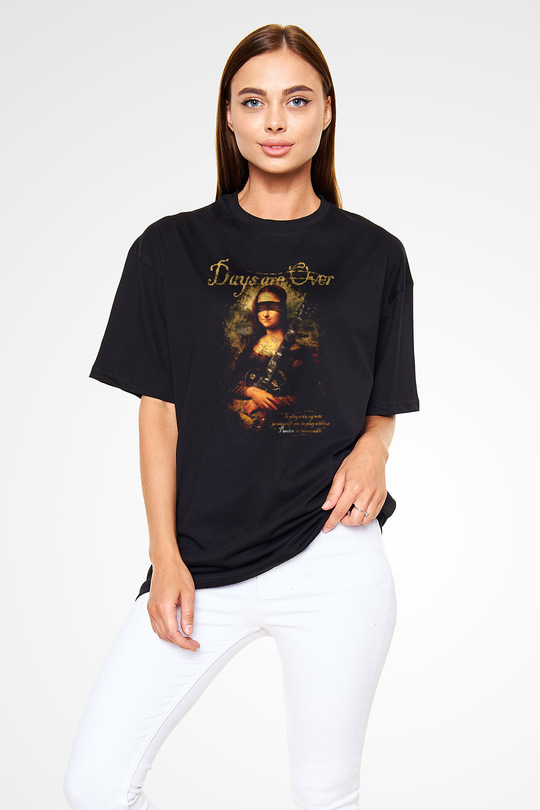 Mona Lisa Siyah Unisex Oversize Tişört T-Shirt