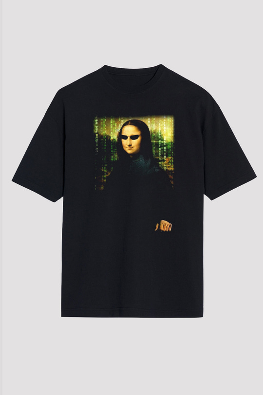 Mona Lisa Siyah Unisex Oversize Tişört T-Shirt