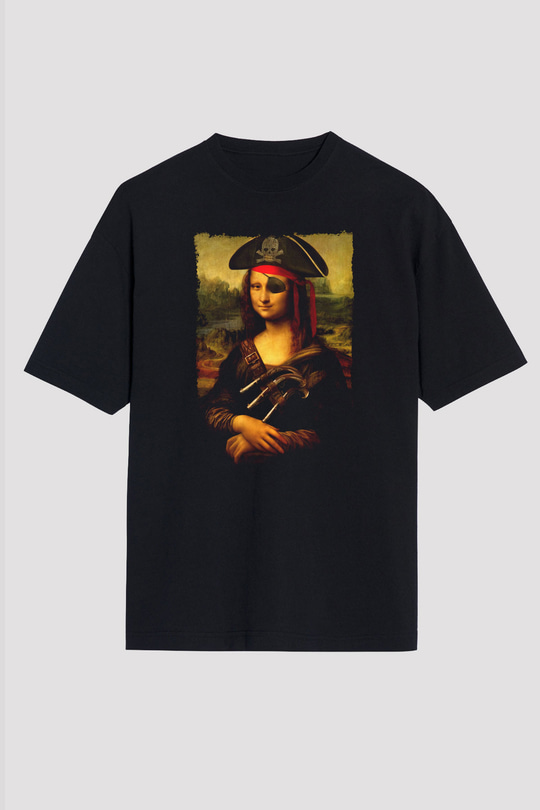 Mona Lisa Siyah Oversize Tişört Oversize T-shirt - TişörtFabrikası