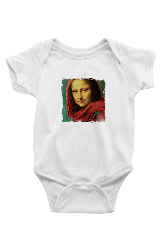 Mona Lisa Unisex Baskılı Beyaz Bebek Body - Zıbın