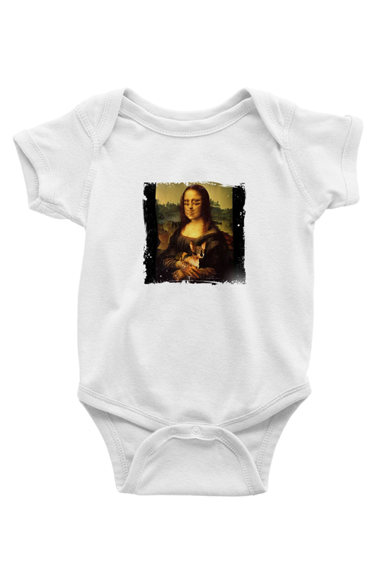 Mona Lisa Unisex Baskılı Beyaz Bebek Body - Zıbın