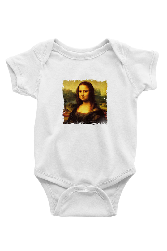 Mona Lisa Unisex Baskılı Beyaz Bebek Body - Zıbın