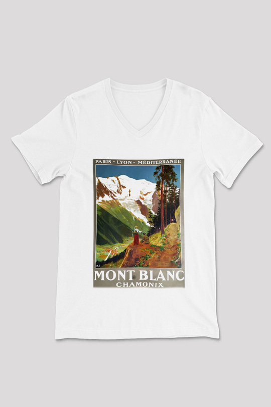 Mont Blanc Beyaz Unisex V Yaka Tişört T-Shirt