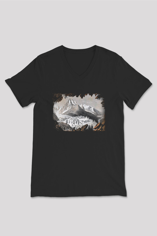 Mont Blanc Siyah Unisex V Yaka Tişört T-Shirt