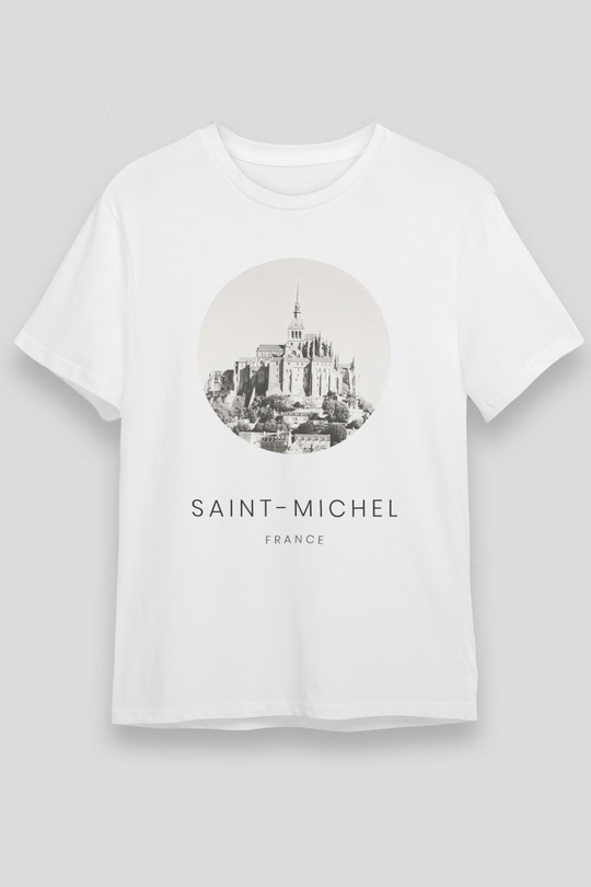 Mont Saint-Michel Beyaz Unisex Tişört T-Shirt - TişörtFabrikası