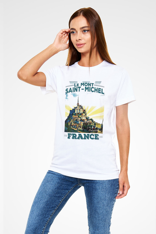 Mont Saint-Michel Beyaz Unisex Tişört T-Shirt - TişörtFabrikası