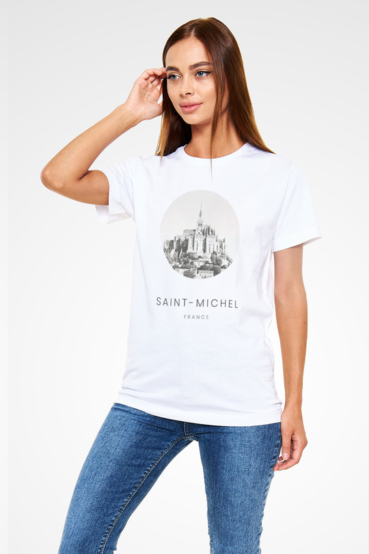 Mont Saint-Michel Beyaz Unisex Tişört T-Shirt - TişörtFabrikası