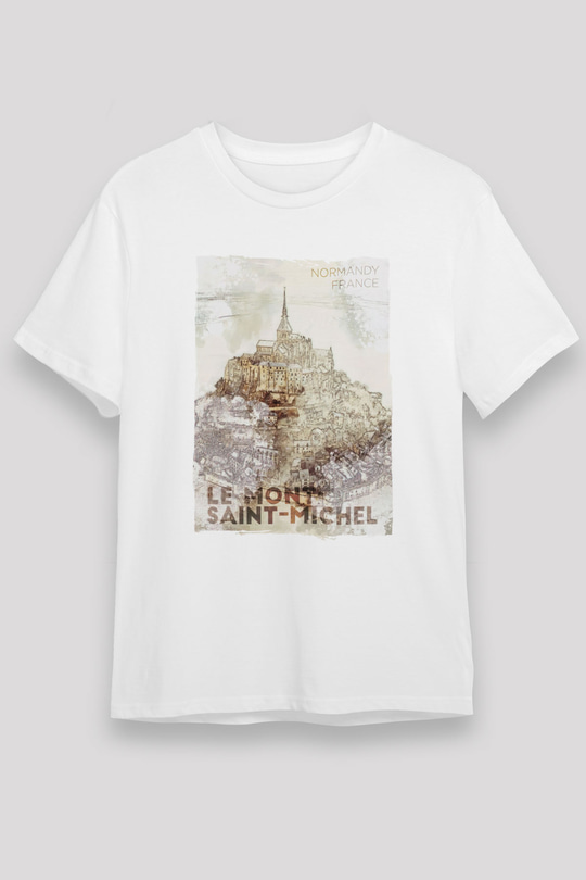 Mont Saint-Michel Beyaz Unisex Tişört T-Shirt - TişörtFabrikası
