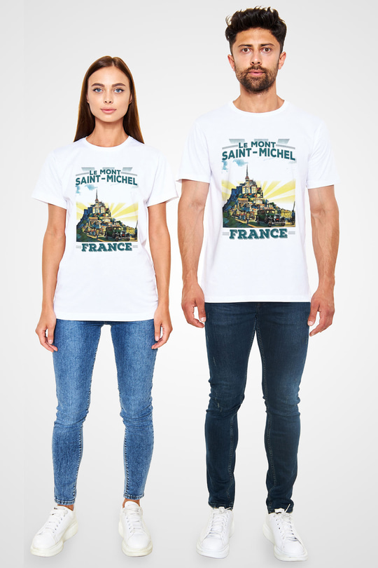 Mont Saint-Michel Beyaz Unisex Tişört T-Shirt - TişörtFabrikası