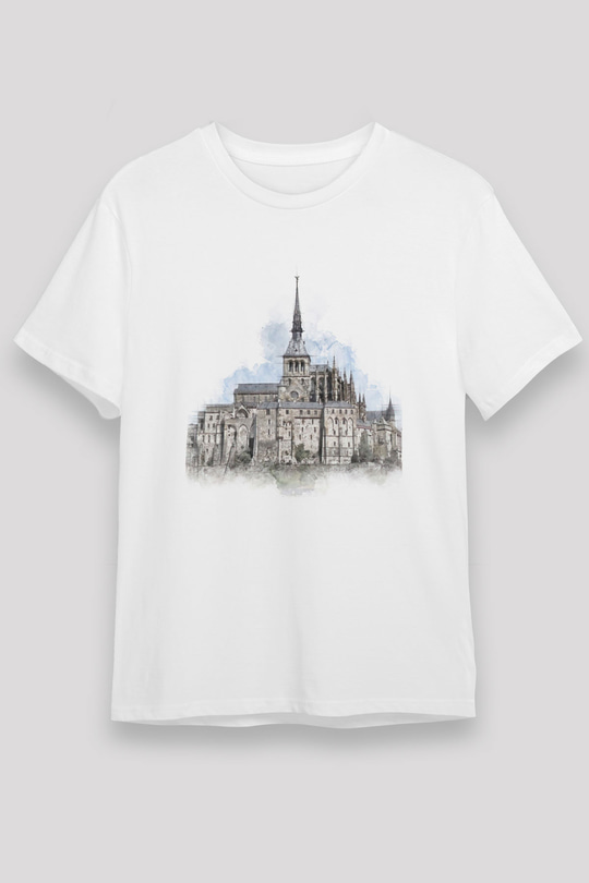Mont Saint-Michel Beyaz Unisex Tişört T-Shirt - TişörtFabrikası