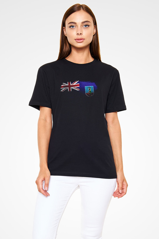 Montserrat Bayrağı Baskılı Unisex Siyah Tişört