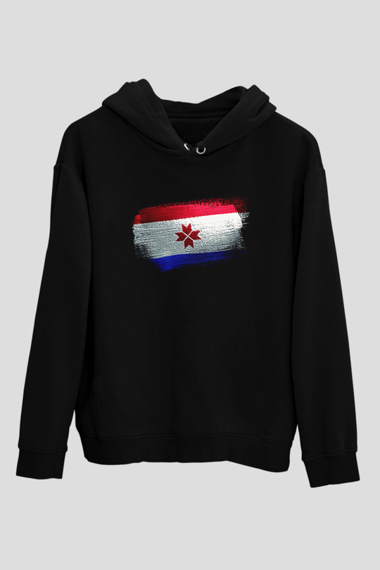 Mordovya - Mordovia Bayrağı Baskılı Unisex Siyah Kapüşonlu Sweatshirt