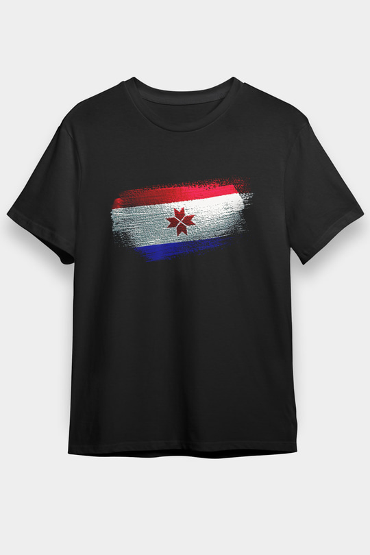 Mordovya - Mordovia Bayrağı Baskılı Unisex Siyah Tişört