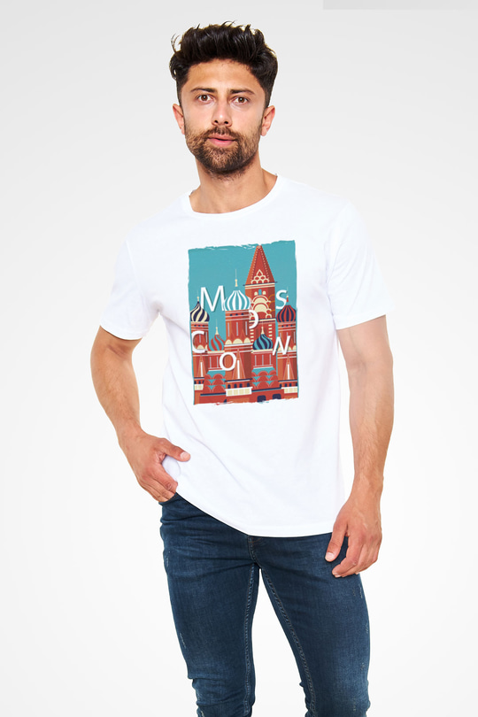 Moskova Kremlini Beyaz Unisex Tişört T-Shirt - TişörtFabrikası
