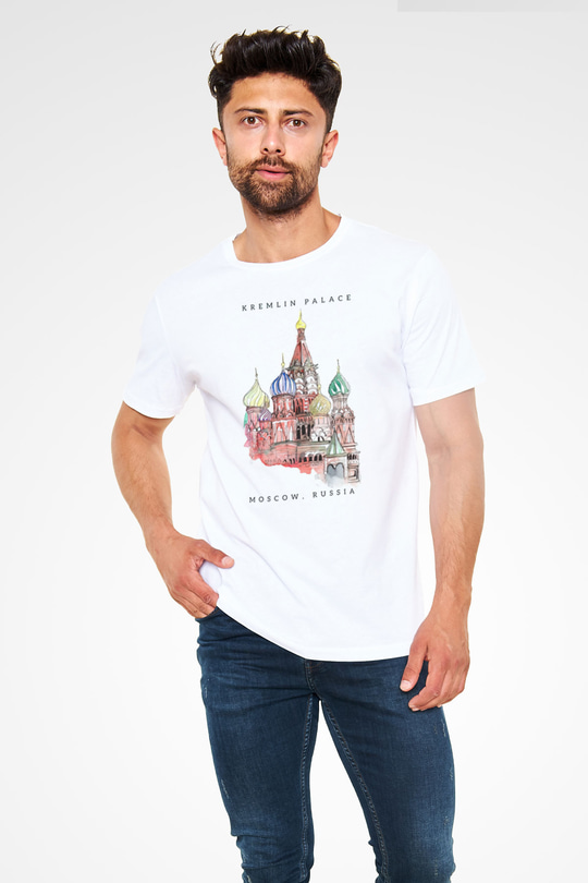 Moskova Kremlini Beyaz Unisex Tişört T-Shirt - TişörtFabrikası
