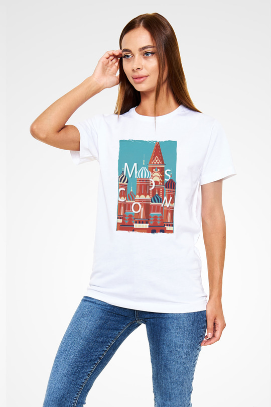 Moskova Kremlini Beyaz Unisex Tişört T-Shirt - TişörtFabrikası