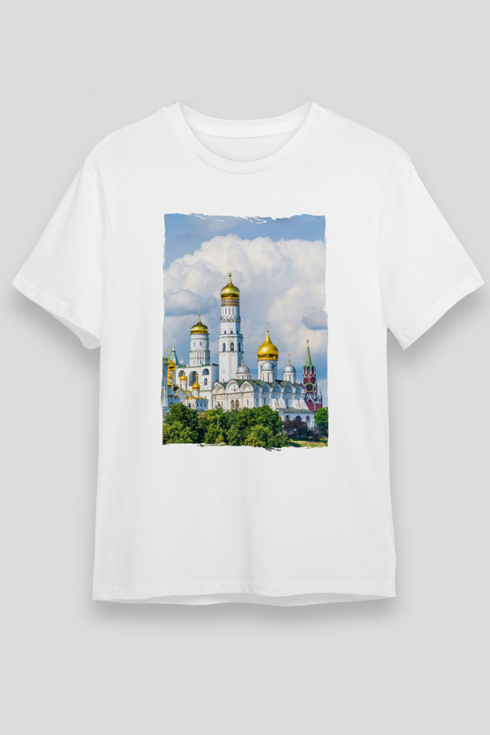 Moskova Kremlini Beyaz Unisex Tişört T-Shirt - TişörtFabrikası