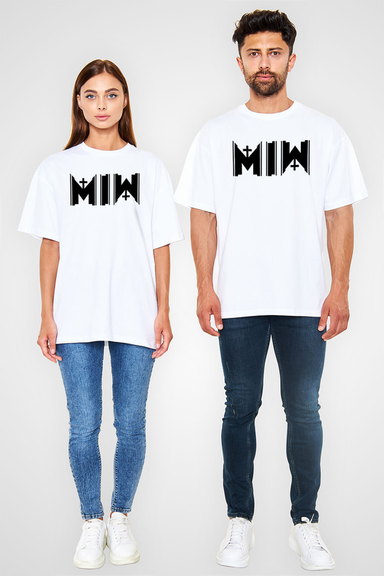 Motionless in White Baskılı Beyaz Unisex Oversize Tişört - Tshirt