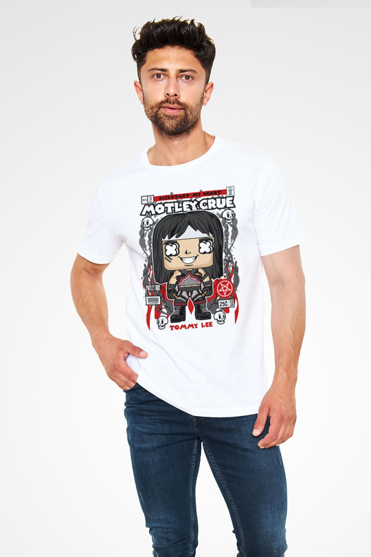 Motley Crue - Tommy Lee Baskılı Unisex Beyaz Tişört