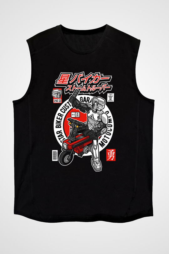 Motocompo Baskılı Unisex Siyah Kolsuz Tişört