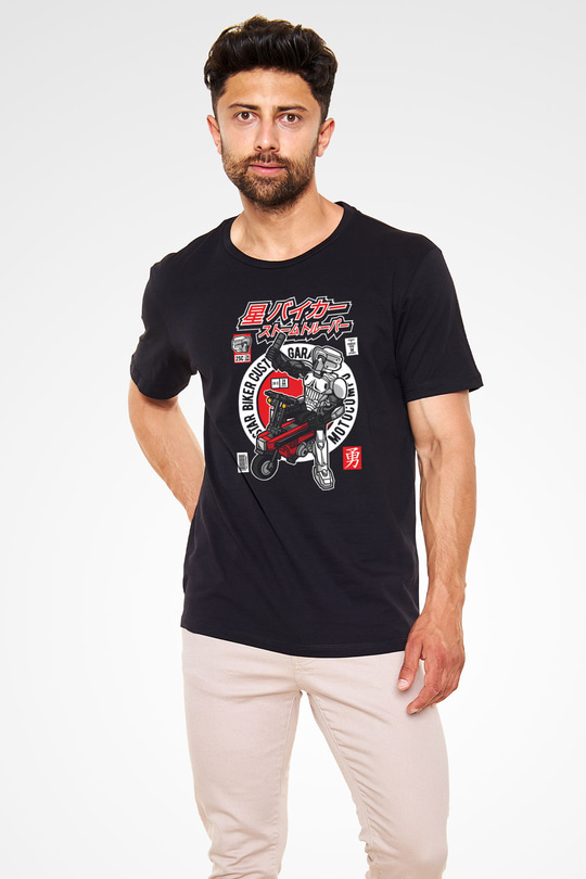 Motocompo Baskılı Unisex Siyah Tişört