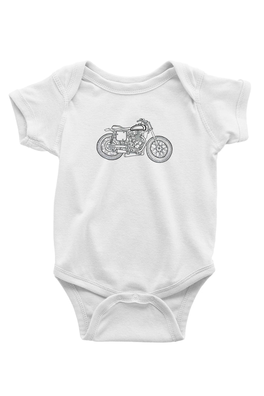 Motor Sporları Baskılı Beyaz Bebek Body - Zıbın