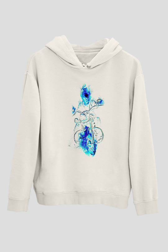 Motor Sporları Baskılı Unisex Ekru Hoodie