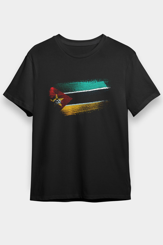 Mozambik - Mozambique Bayrağı Baskılı Unisex Siyah Tişört
