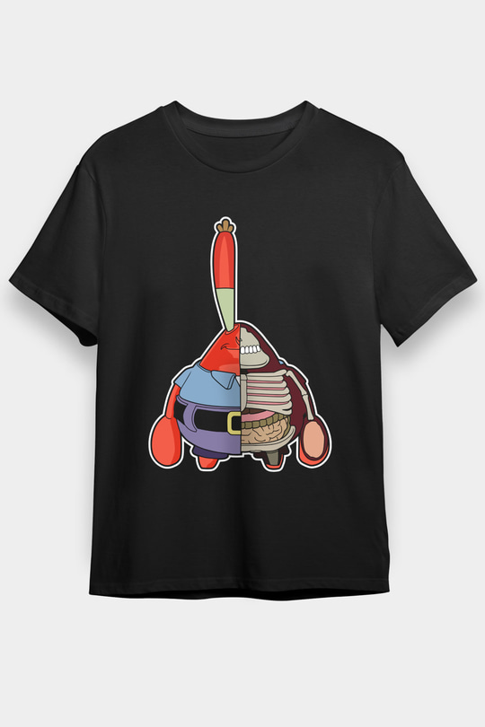Mr Krabs Half Skeleton Baskılı Siyah Unisex Tshirt