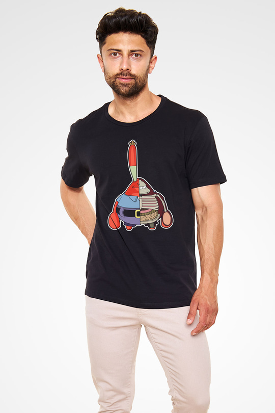 Mr Krabs Half Skeleton Baskılı Siyah Unisex Tshirt