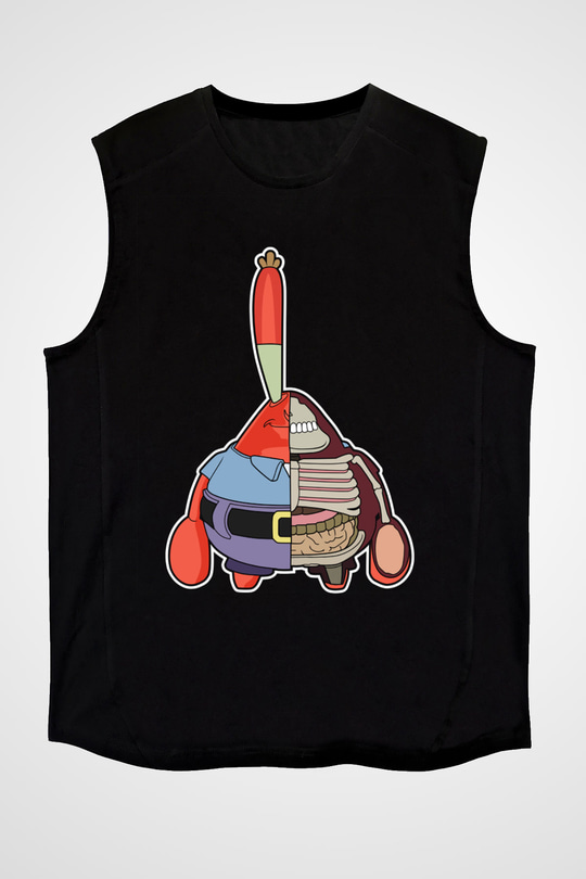 Mr Krabs Half Skeleton Baskılı Siyah Unisex Tshirt