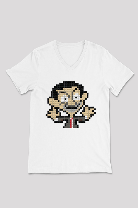Mr.Bean Beyaz Unisex V Yaka Tişört