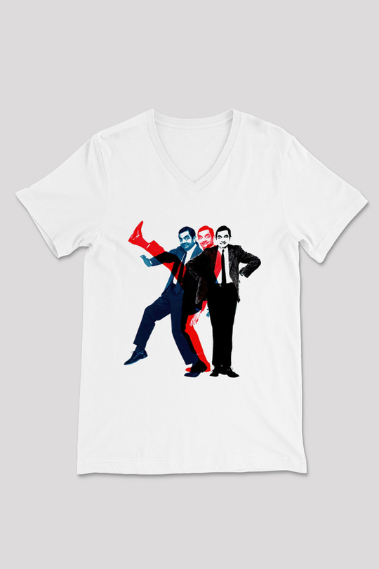 Mr.Bean Beyaz Unisex  V Yaka Tişört