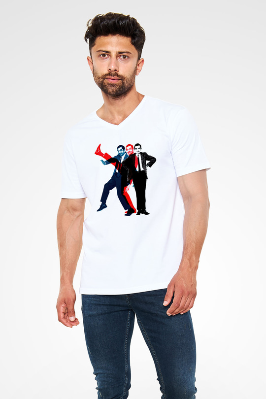 Mr.Bean Beyaz Unisex  V Yaka Tişört
