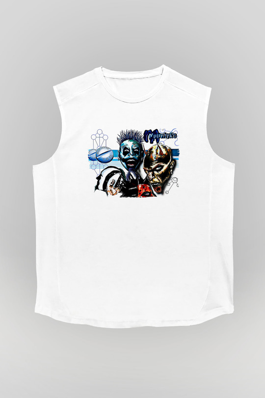 Mudvayne Baskılı Beyaz Unisex Kolsuz Tişört - Tshirt