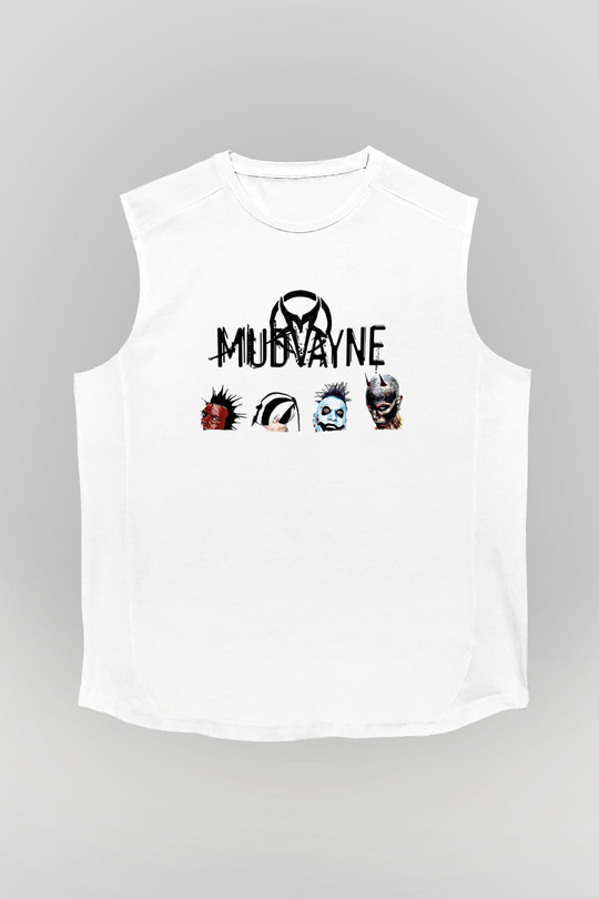 Mudvayne Baskılı Beyaz Unisex Kolsuz Tişört - Tshirt