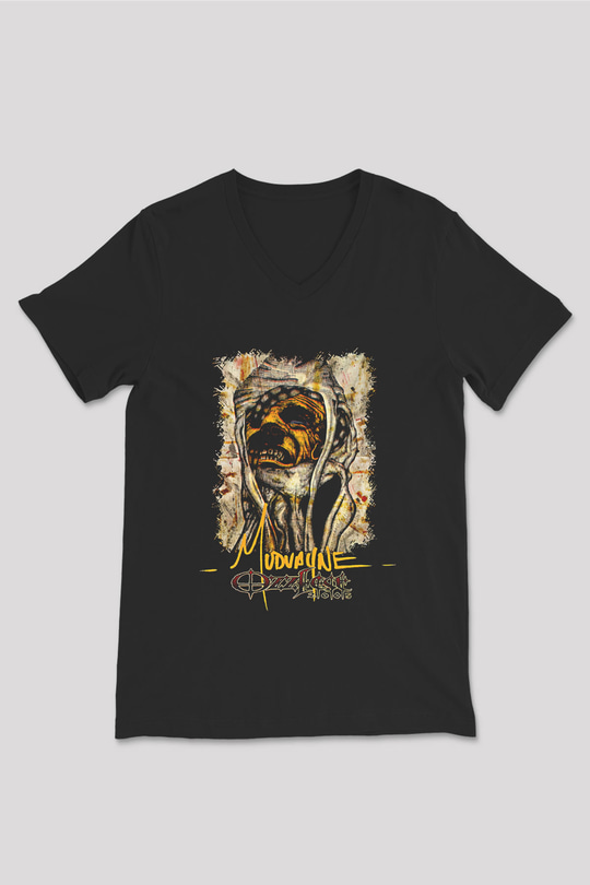 Mudvayne Baskılı Unisex Siyah V Yaka Tişört - Tshirt
