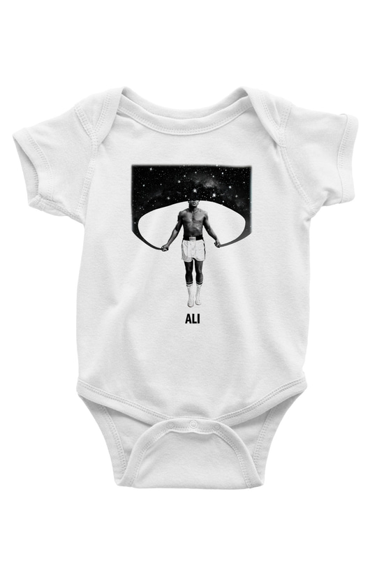 Muhammed Ali Baskılı Beyaz Unisex Bebek Body - Zıbın