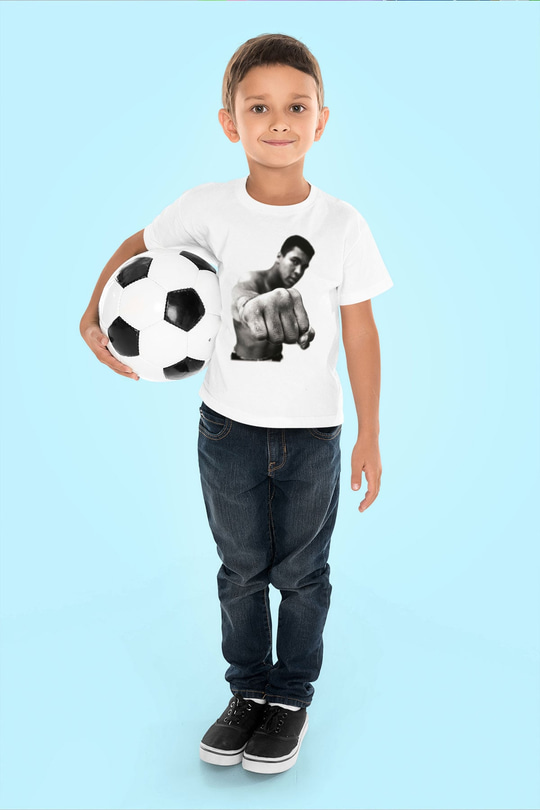 Muhammed Ali Baskılı Beyaz Unisex Çocuk Tişört