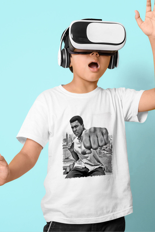 Muhammed Ali Baskılı Beyaz Unisex Çocuk Tişört