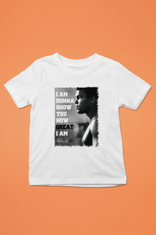 Muhammed Ali Baskılı Beyaz Unisex Çocuk Tişört