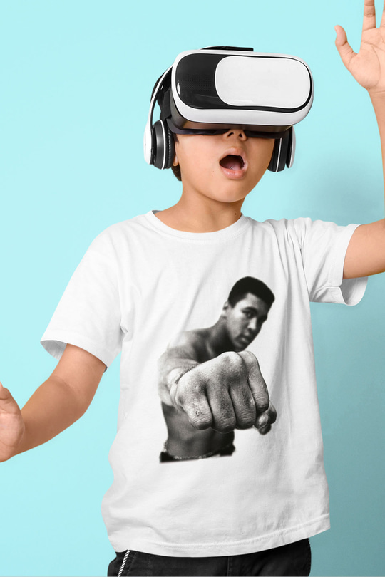 Muhammed Ali Baskılı Beyaz Unisex Çocuk Tişört