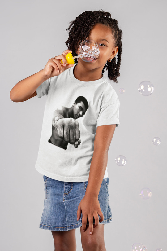 Muhammed Ali Baskılı Beyaz Unisex Çocuk Tişört