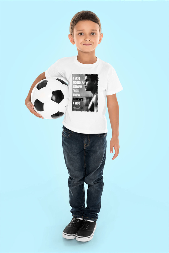 Muhammed Ali Baskılı Beyaz Unisex Çocuk Tişört