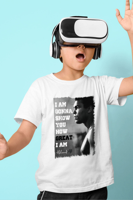 Muhammed Ali Baskılı Beyaz Unisex Çocuk Tişört