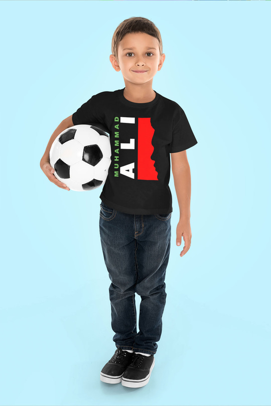 Muhammed Ali Baskılı Siyah Unisex Çocuk Tişört
