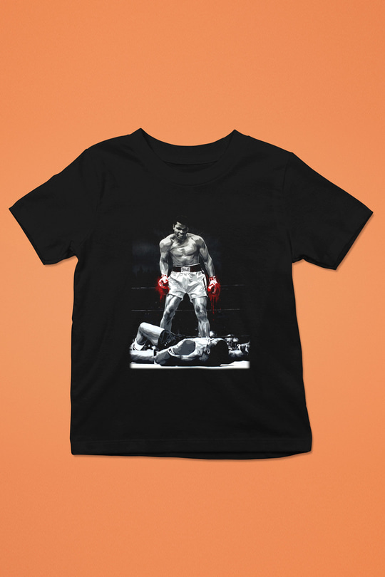 Muhammed Ali Baskılı Siyah Unisex Çocuk Tişört