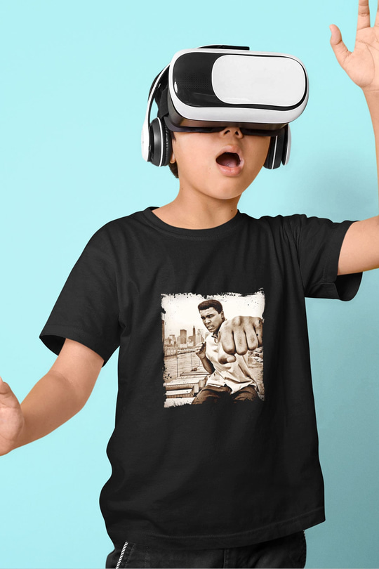Muhammed Ali Baskılı Unisex Siyah Çocuk Tişört