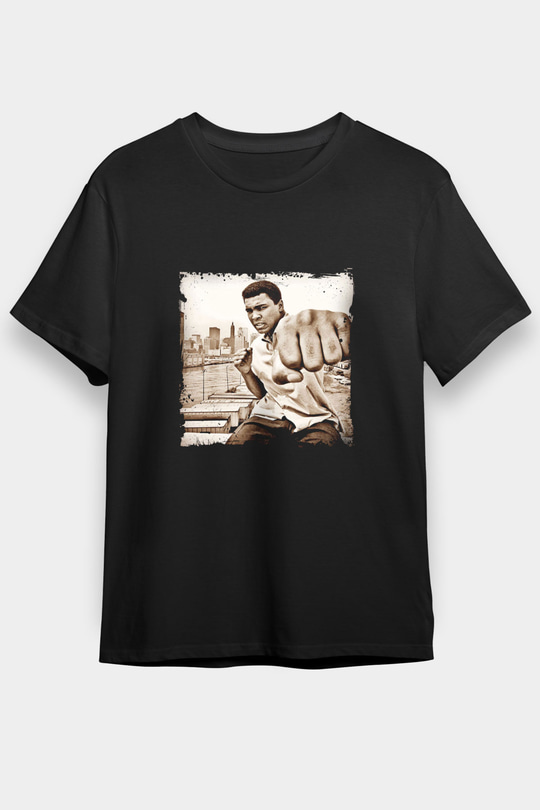 Muhammed Ali Baskılı Unisex Siyah Tişört