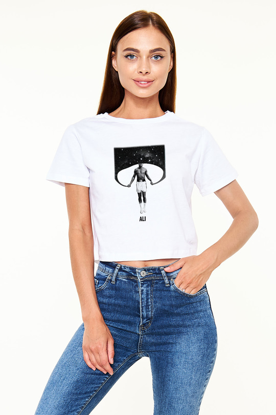 Muhammed Ali Beyaz Croptop Tişört